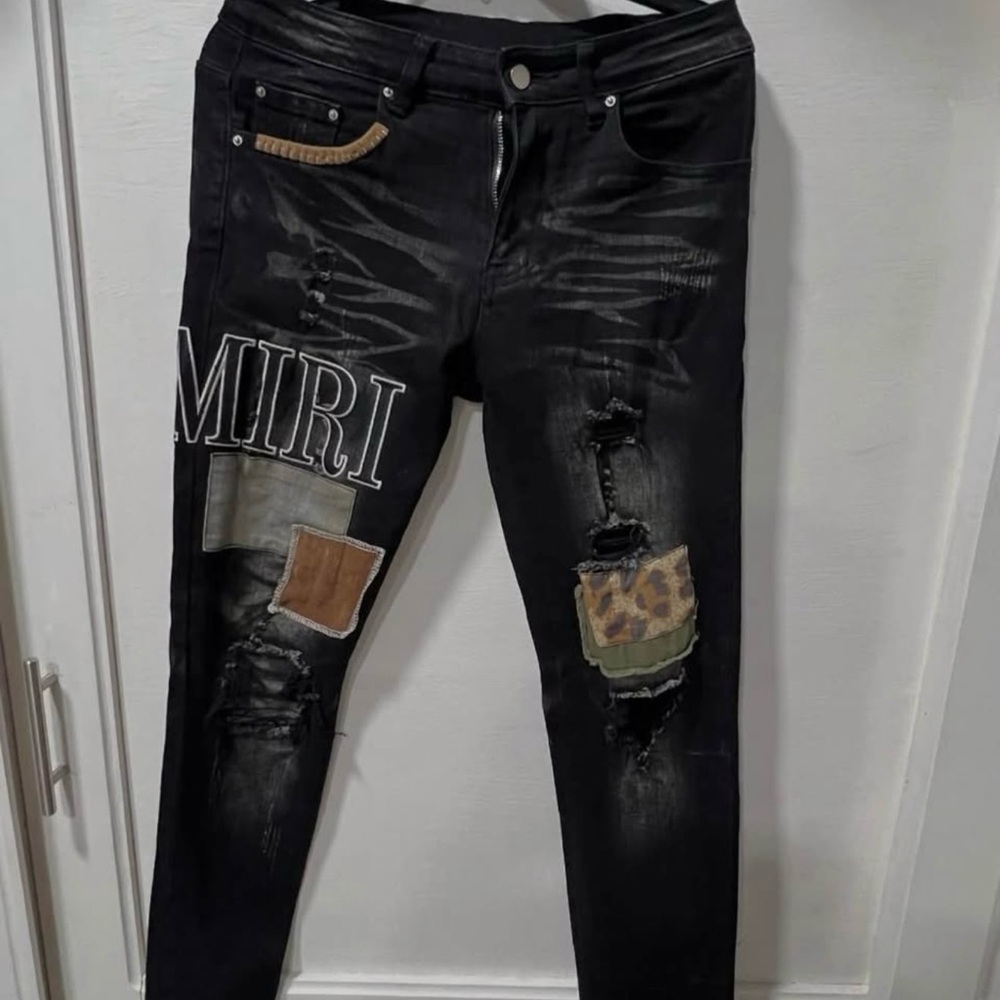 AMIRI Black Distressed Slim Straight Jeans